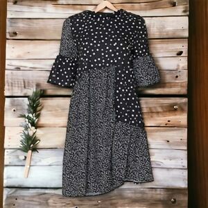 Caara Anthropologie Asymmetrical Black White Polka Dot Millazo Dress Size M